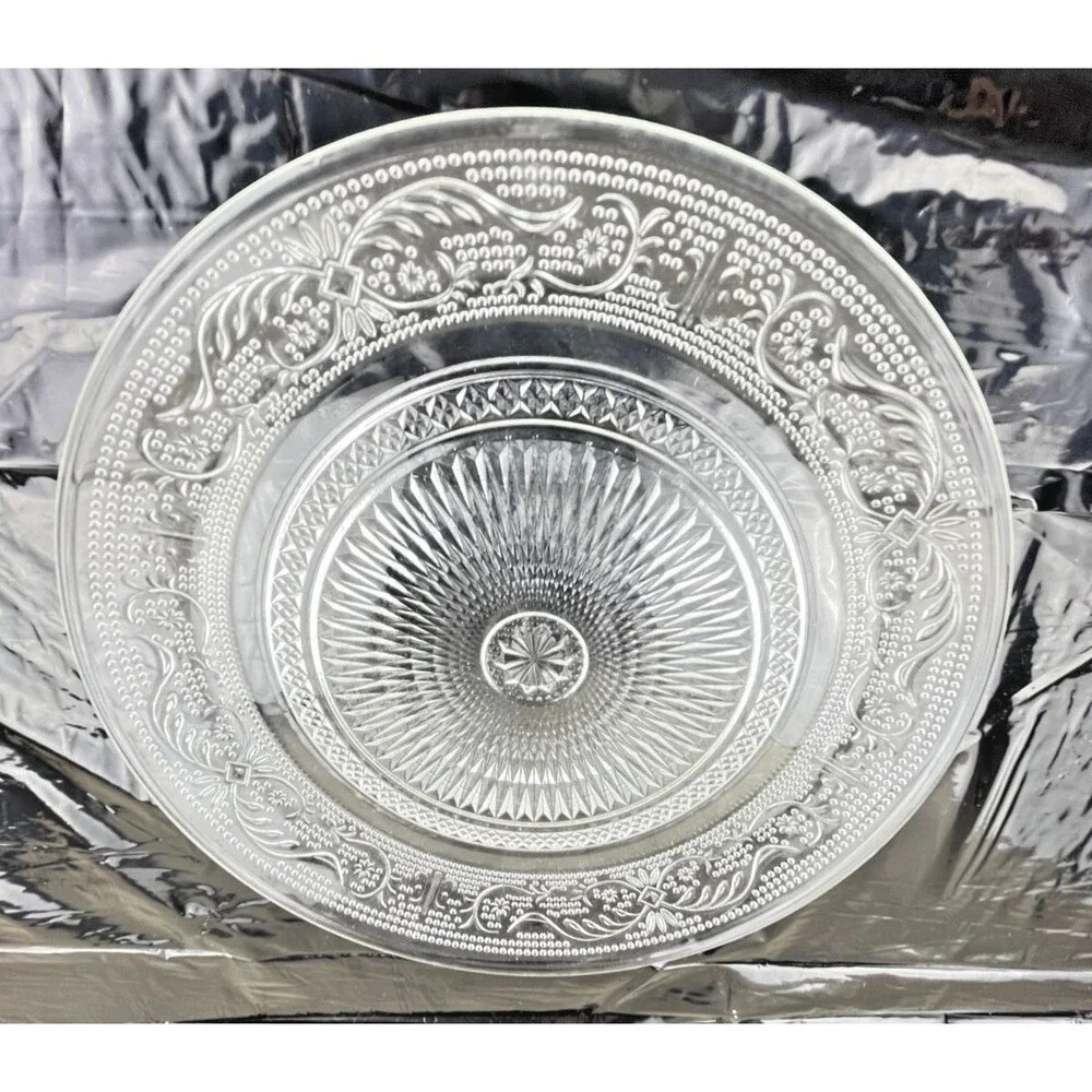 Set of 4 Zions Mercantile Glass Tiara Clear Sandwich/Salad Plate | 8.25 Inches